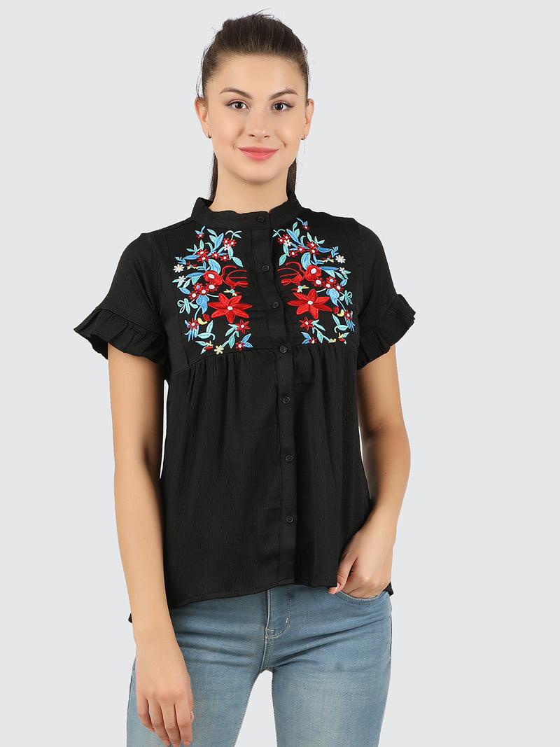 SALLY WOMENS REGULAR FIT EMBROIDERED CASUAL TOP