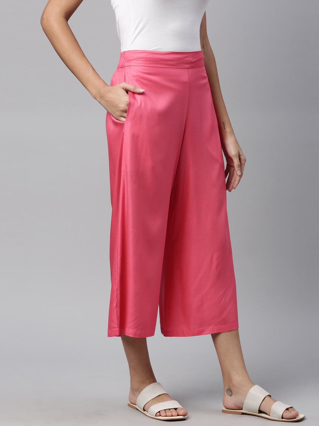 FLARE PANT SOLID TROUSERS - SOFT RAYON FABRIC