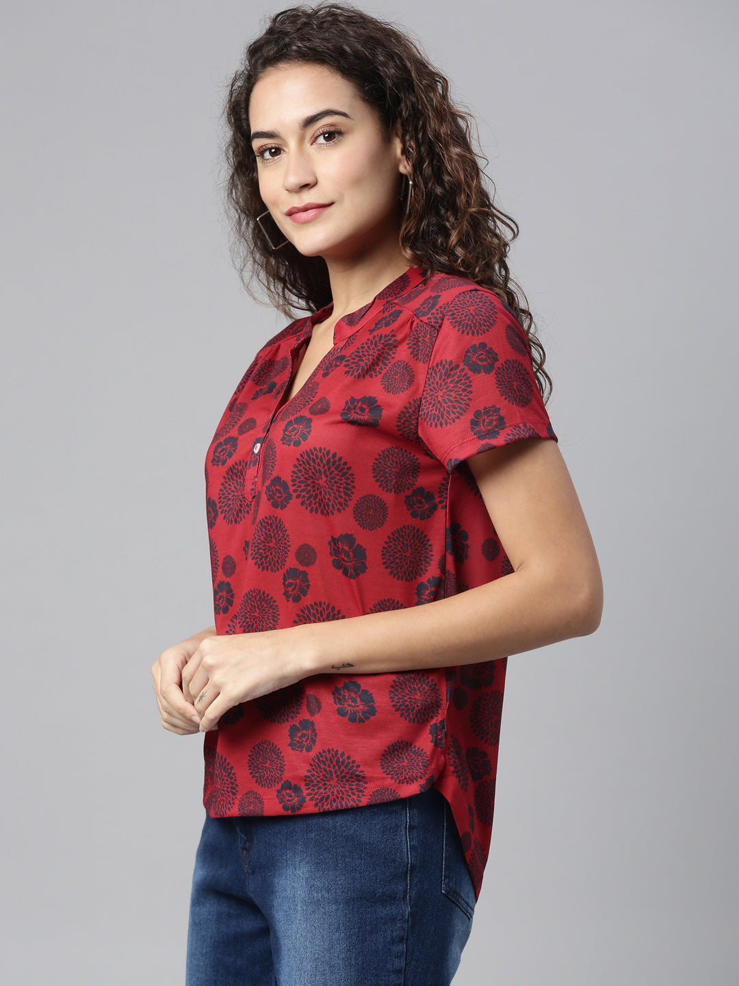 ERIKA03 (100% POLYESTER PRINT CASUAL TOP FOR WOMENS)